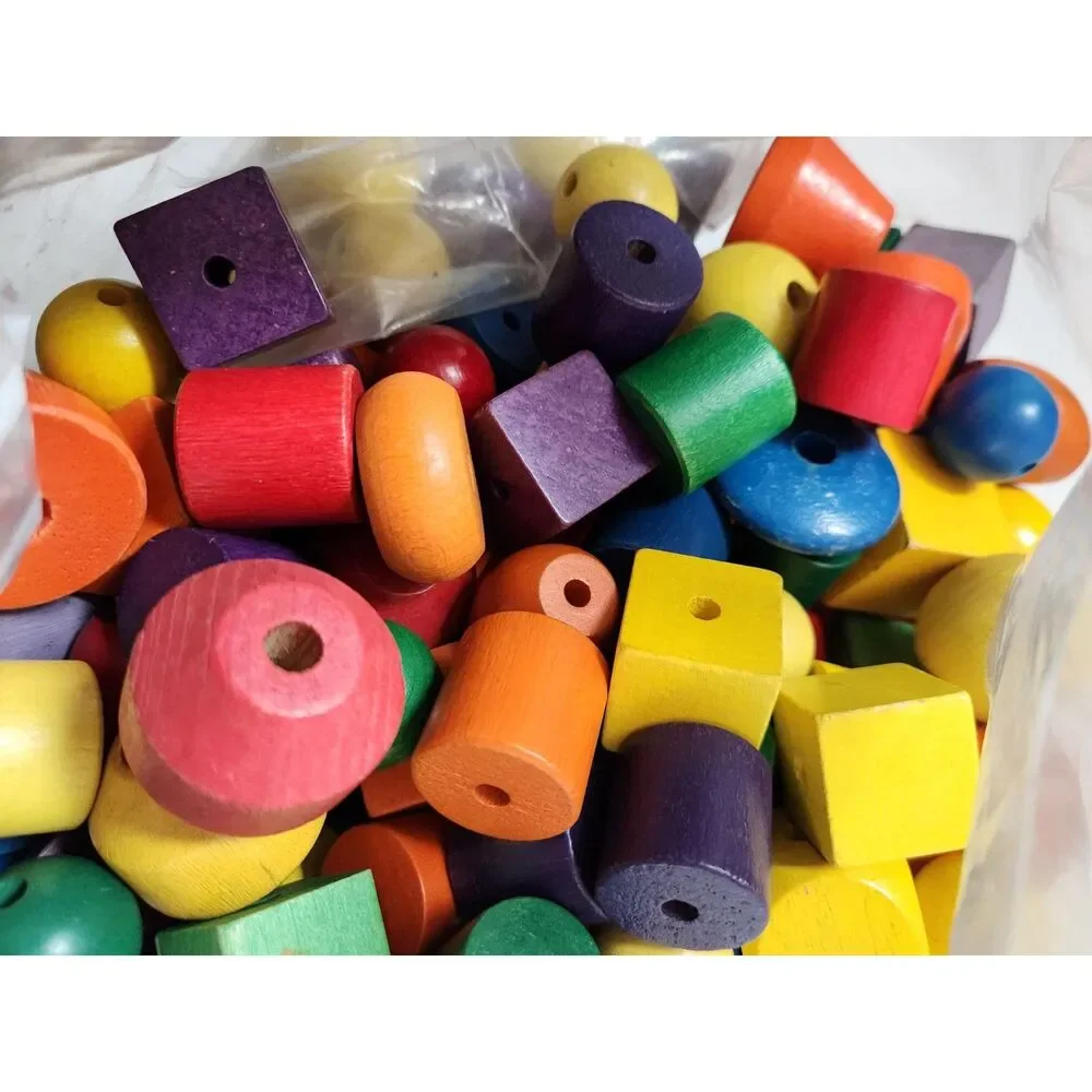 Chunky Wooden Beads Set – Colorful Large Beads – Stringing & Fine Motor Play